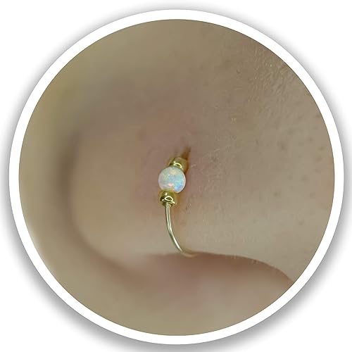 Dünner 14k Gold gefüllter kleiner Nasenring-Reifen – 2 mm weißer Opal-Piercing Nasenring – 24 Gauge sehr dünner Nasen-Reifen Winzige Piercings Nasenringe-Reifen – Opal-Nasenringe 