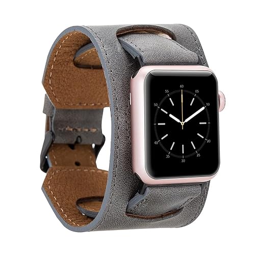 HARDISTON Correa de reloj compatible con Apple de 41 mm para hombres y mujeres, cuero genuino hecho a mano, compatible con iWatch Series 7 6 5 4 3 2 1 SE, pulsera para brazo, pequeña/gris 