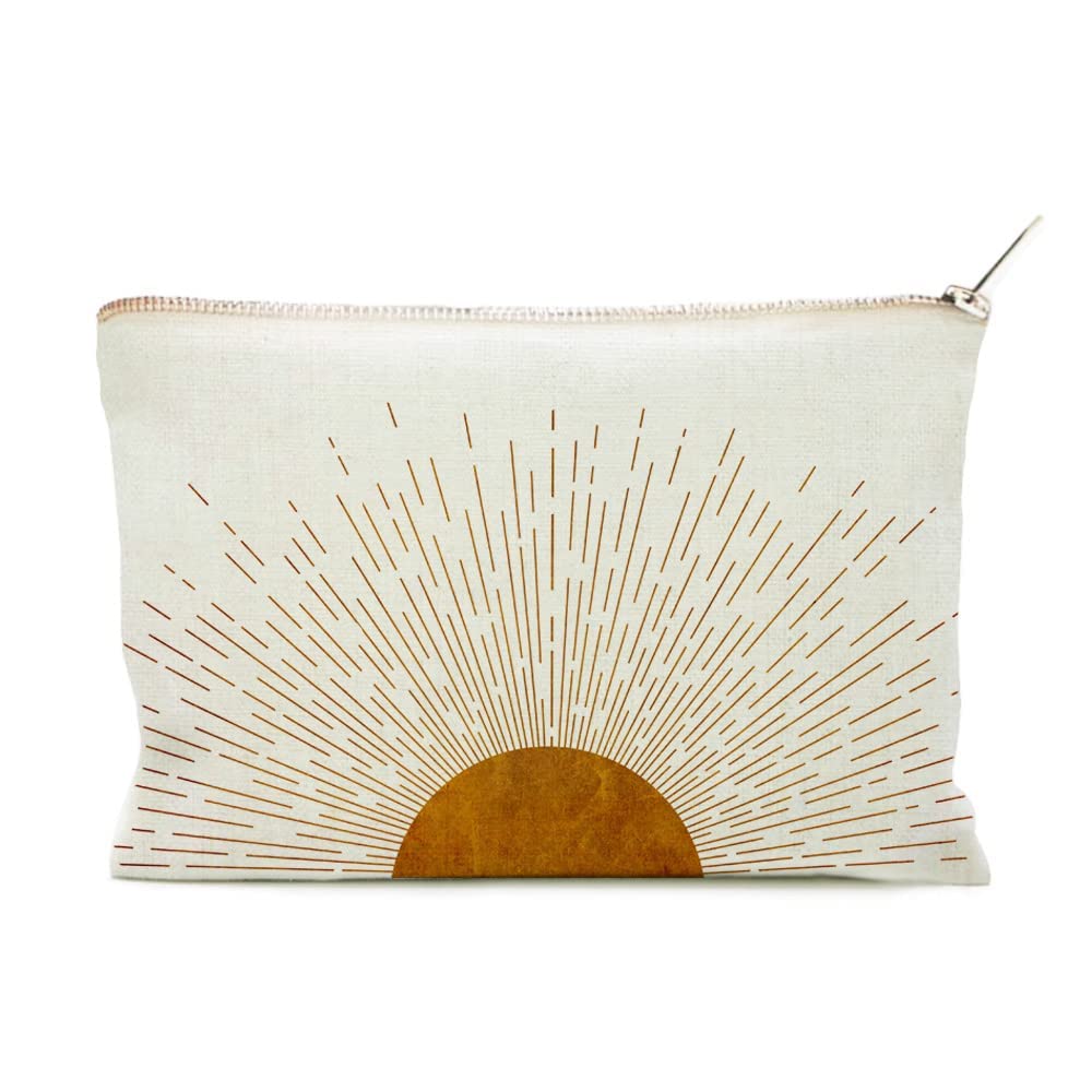 Sunshine Ray Bolsa de maquillaje Bolsa de lino natural con cremallera Bolsa de maquillaje Bolsa de accesorios tecnológicos Mid Centry Boho Decor Bolsa de accesorios de viaje 