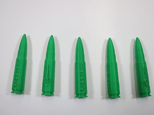 7.62x39 Plastic Snap caps - Dummy Training Rounds - Set of 5 (Green)