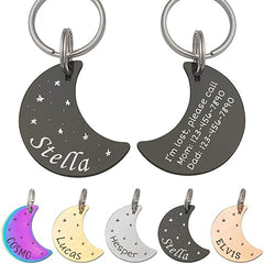 Anavia Haustier-ID-Tags mit Sternenhimmel-Motiv in Halbmond- und Sternform, personalisiertes Hunde-Namensschild, Katzenmarke, glänzender Edelstahl, vergoldet, schwarzer Regenbogen-Hundehalsband-Tag (klein, Mondform, schwarz) 