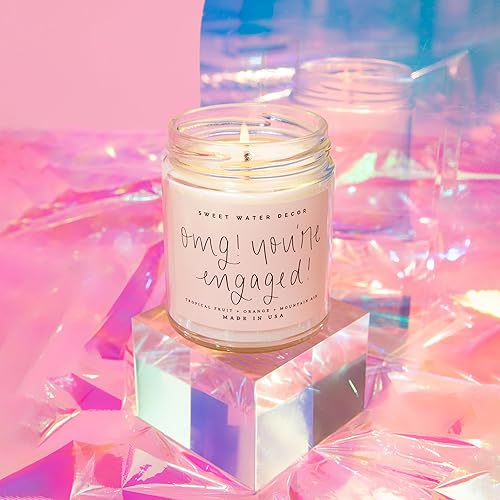 Sweet Water Decor, OMG, You're Engaged! | Tropical Fruits, Sugared Citrus, Mountain Green Scented Soy Wax Candle for Home | Engagement Gift | 9oz Clear Jar, 40 Hour Burn Time, Made in the USA