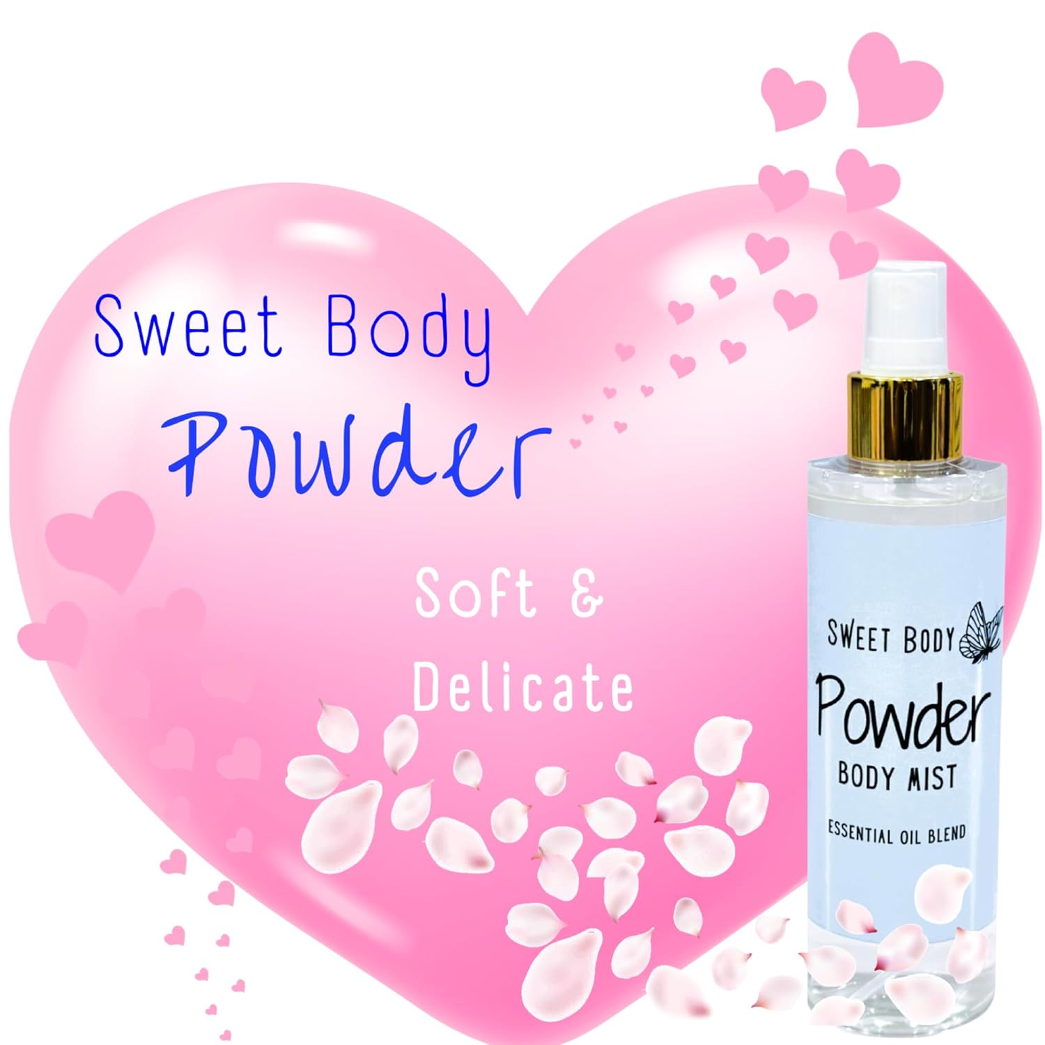 Sweet Body BABY POWDER Bruma corporal suave y fresca para mujeres, spray de niebla de perfume corporal con fragancia fina, fragancia de aroma ligero sensual, aceites esenciales Spritz para cabello y cuerpo, 6 oz. (Talco para bebé) Paquete de 1 