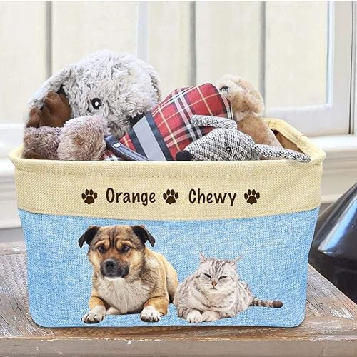 Caja de juguetes para perros personalizada, cesta para perros personalizada con nombre de mascota, almacenamiento de juguetes para perros y gatos, regalo para amantes de los perros (gris) 