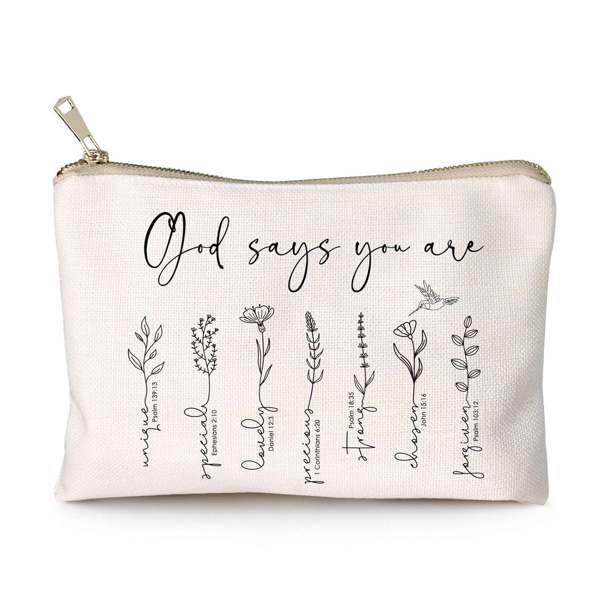 God Says You Are Bolsa de cosméticos, bolsa de maquillaje cristiana Versículo bíblico floral Versículo bíblico Estuche de maquillaje para mujeres, Bolsa de cosméticos inspiradora, Regalos para hermanas, Regalos de afirmaciones (Dios dice que eres...) 