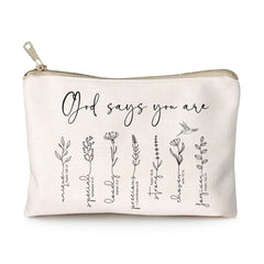 God Says You Are Bolsa de cosméticos, bolsa de maquillaje cristiana Versículo bíblico floral Versículo bíblico Estuche de maquillaje para mujeres, Bolsa de cosméticos inspiradora, Regalos para hermanas, Regalos de afirmaciones (Dios dice que eres...) 