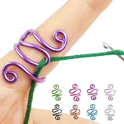 Handmade Crochet Tension Ring, Lefties & Righties Yarn Tension Control Ring, Adjustable Hook Ring, Companion Ring Yarn Regulator, Gift for Crocheters Knitters (Size 7-10, Purple)