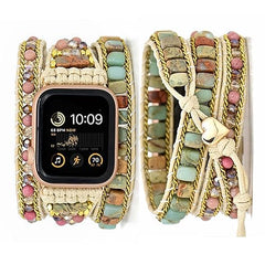 Apple Watch Band MISIFU Pulsera de reloj boho con cuentas hecha a mano para Iwatch Series 8/7/6/5/4/3/2/1/SE para mujer (42/44/45 mm, ajuste de muñeca: 5.5 "-6.3", grano de caoba) 