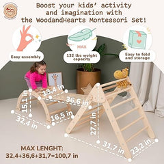 WoodandHearts Set mit drei Artikeln Holzspielzeug Kletterdreieck Montessori Holzspielzeug Dreieck mit Rampe Aktivitätshalle Kletterdreieck-Set (Standard) Besuchen Sie den Wood And Hearts Store 