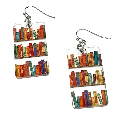 Pendientes colgantes de librería con estantes para libros, acrílico estampado 