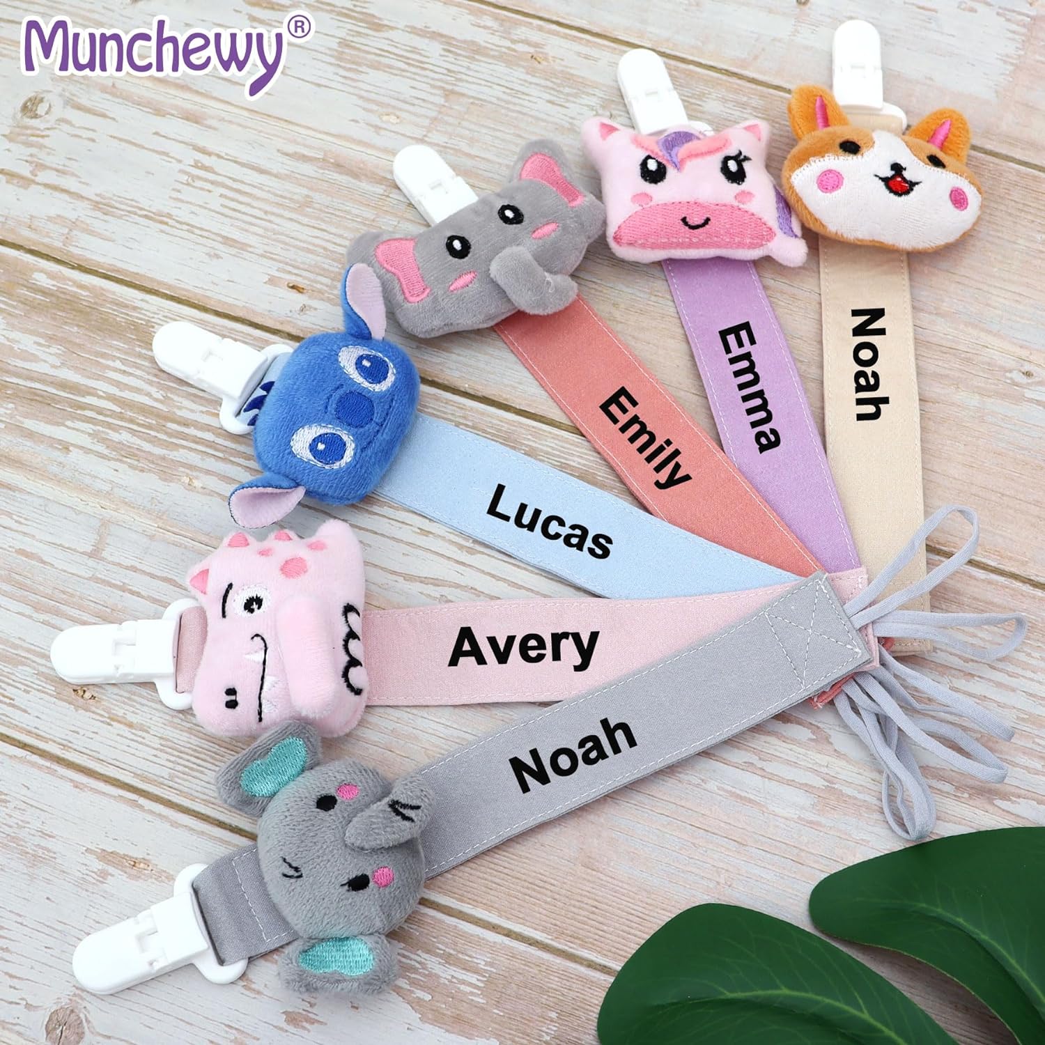 Munchewy Clip de chupete personalizado con nombre, clip de chupete personalizado, regalos de bebé personalizados para recién nacido, correa para chupete para bebé (gris dinosaurio) 