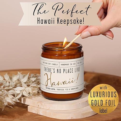 Hawaii Gifts, Hawaiian Gifts for Women - 'There's No Place Like Hawaii Candle, w/Tropical Fig & Native Sandalwood I Hawaii Décor for Home I Hawaii Souvenirs I Hawaii State Gifts I 50Hr Burn, USA Made