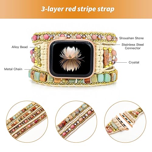 Apple Watch Band MISIFU Pulsera de reloj boho con cuentas hecha a mano para Iwatch Series 8/7/6/5/4/3/2/1/SE para mujer (42/44/45 mm, ajuste de muñeca: 5.5 "-6.3", grano de caoba) 