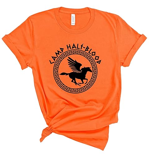 Camp Half-Blood Orange Shirt, Olympian Training Camp Game Shirt, Magisches Geschenk, süßer Goth, passende Familie, gruseliges Orakelkostüm für Erwachsene (Jugend groß) 