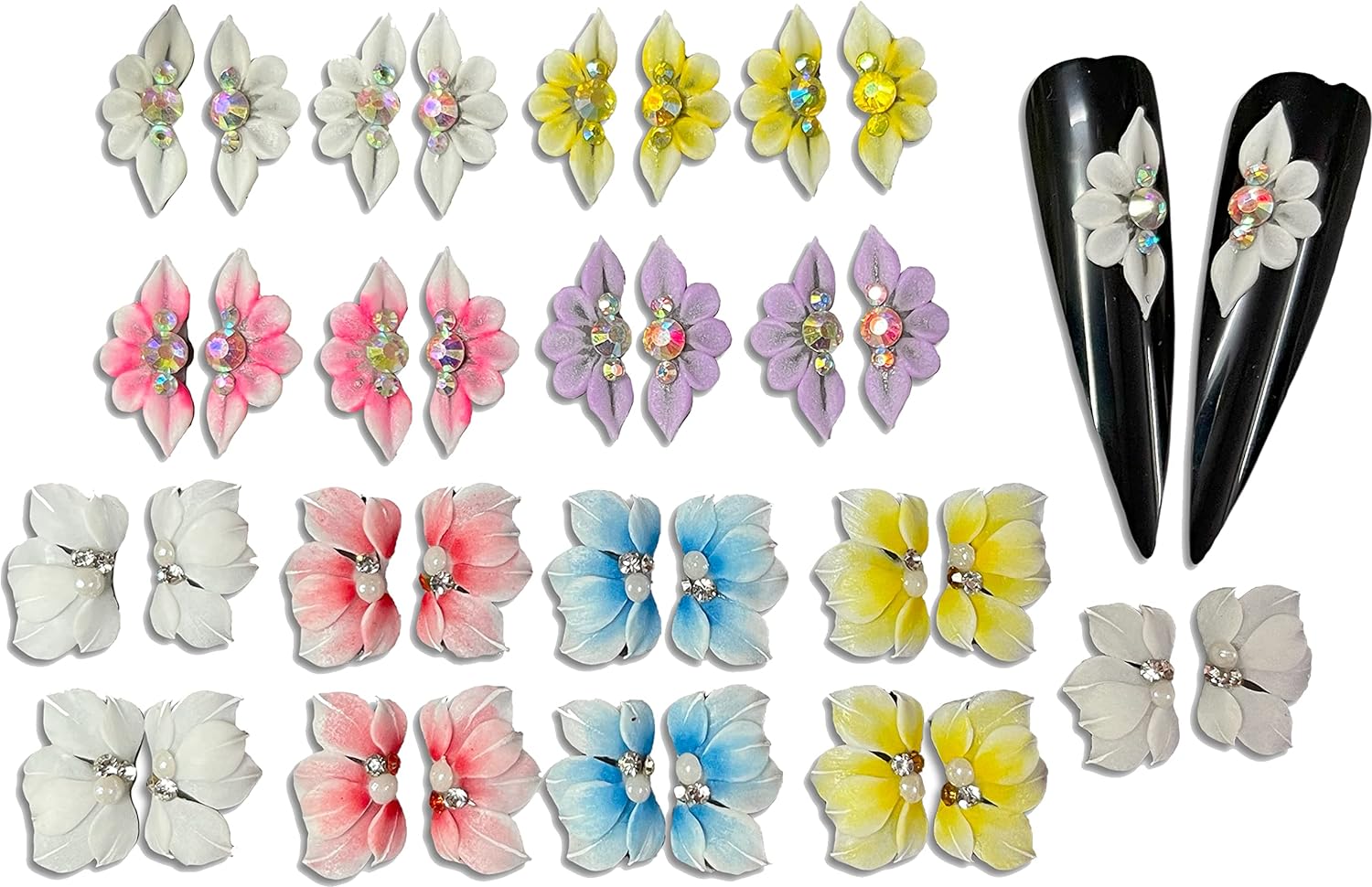 Komplettes 100-teiliges Nagelkunst-Dekor-Set – handgefertigte 3D-Acrylblumen und Schmetterlinge – vielfältige Kollektion in einer Box für schöne und kreative Nageldesigns (Set 100 Stück Box 5) 