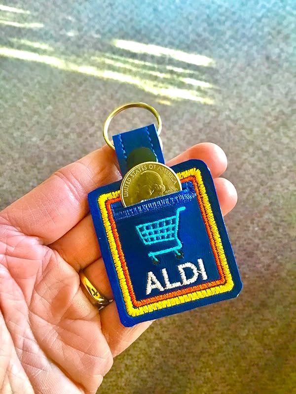 Shopping cart Aldi quarter holder keychain Quarter keeper Handmade Embroidered Aldi and cart. Holds One Quarter for Aldi grocery Shopping Cart. Great Unisex gift!