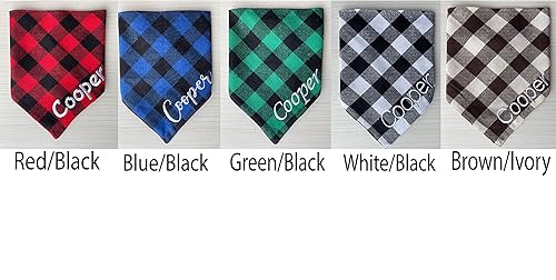 Plaid Bandana Personalized, Embroidered, Buffalo Plaid, Custom Pet Neckwear