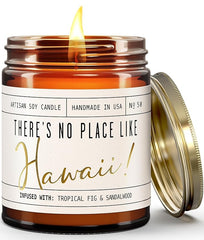 Hawaii Gifts, Hawaiian Gifts for Women - 'There's No Place Like Hawaii Candle, w/Tropical Fig & Native Sandalwood I Hawaii Décor for Home I Hawaii Souvenirs I Hawaii State Gifts I 50Hr Burn, USA Made