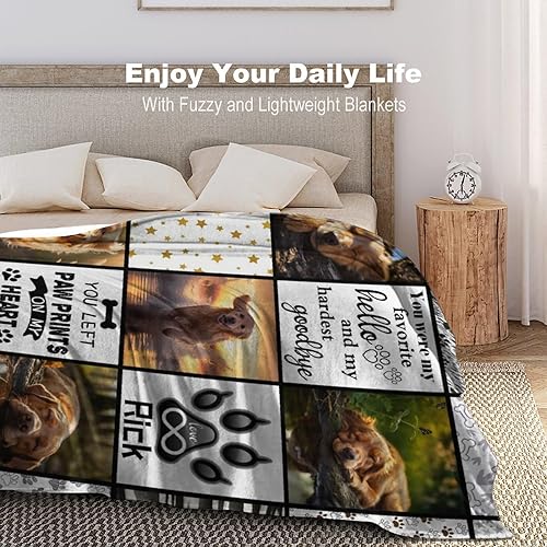 Custom Blankets Gifts from Pet Dog with Photos & Name - Personalized Picture Flannel Fleece Blanket in Memory of Dog - Gifts for Pet Animal Women Men Dog Lovers Memorial Gift - Pet Loss Sympathy Gift