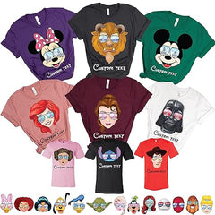 Disney-Familienhemden, Sonnenbrillen, Aquarellfarben, individuelle Disney-Familienhemden, personalisierte Disney-Reise passend, Disneyland-Shirt, Disney-Flitterwochen, Disney-Paar-Shirt. (Charakter-T-Shirts) Marke: Sunny Custom Family Clothing 