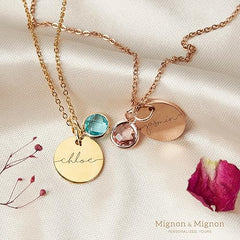 Birthstone Name Necklace Christmas Gifts Best Personalized Jewelry for Women Handmade Mom Gemstone Pendant Initial Anniversary Bridesmaid December Birthday -CN-BS-SH